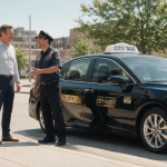 Taxi with a chauffeur and a man