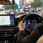 Chauffeur on wheels, on a busy road with a screen infront