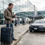 Man booking taxi on airport