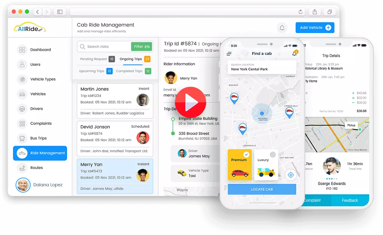 AllRide Taxi Booking App Development - Dashboard