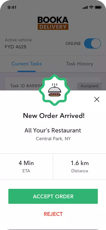 booka Delivery System screen