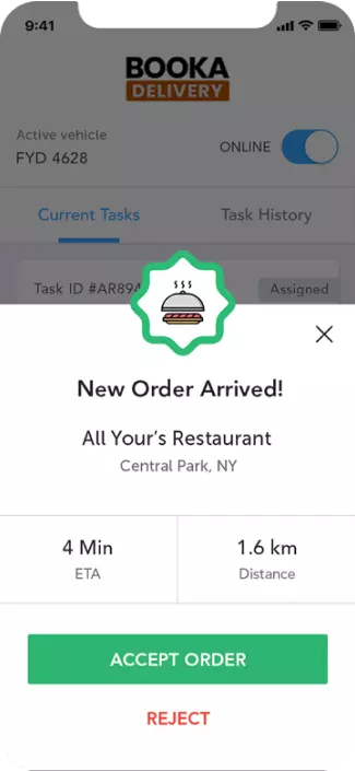 booka Delivery System screen