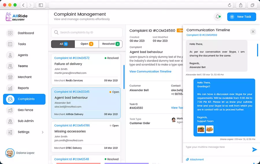 Delivery software for grocery- dispatch system screen