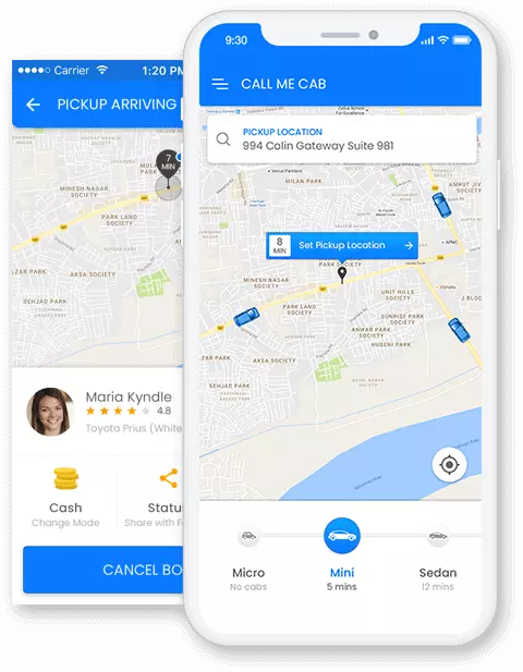 call me cab taxi screen