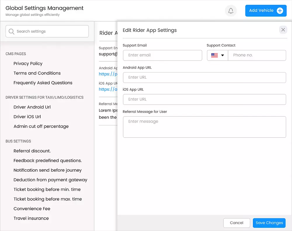 School bus fleet management software- dispatch panel