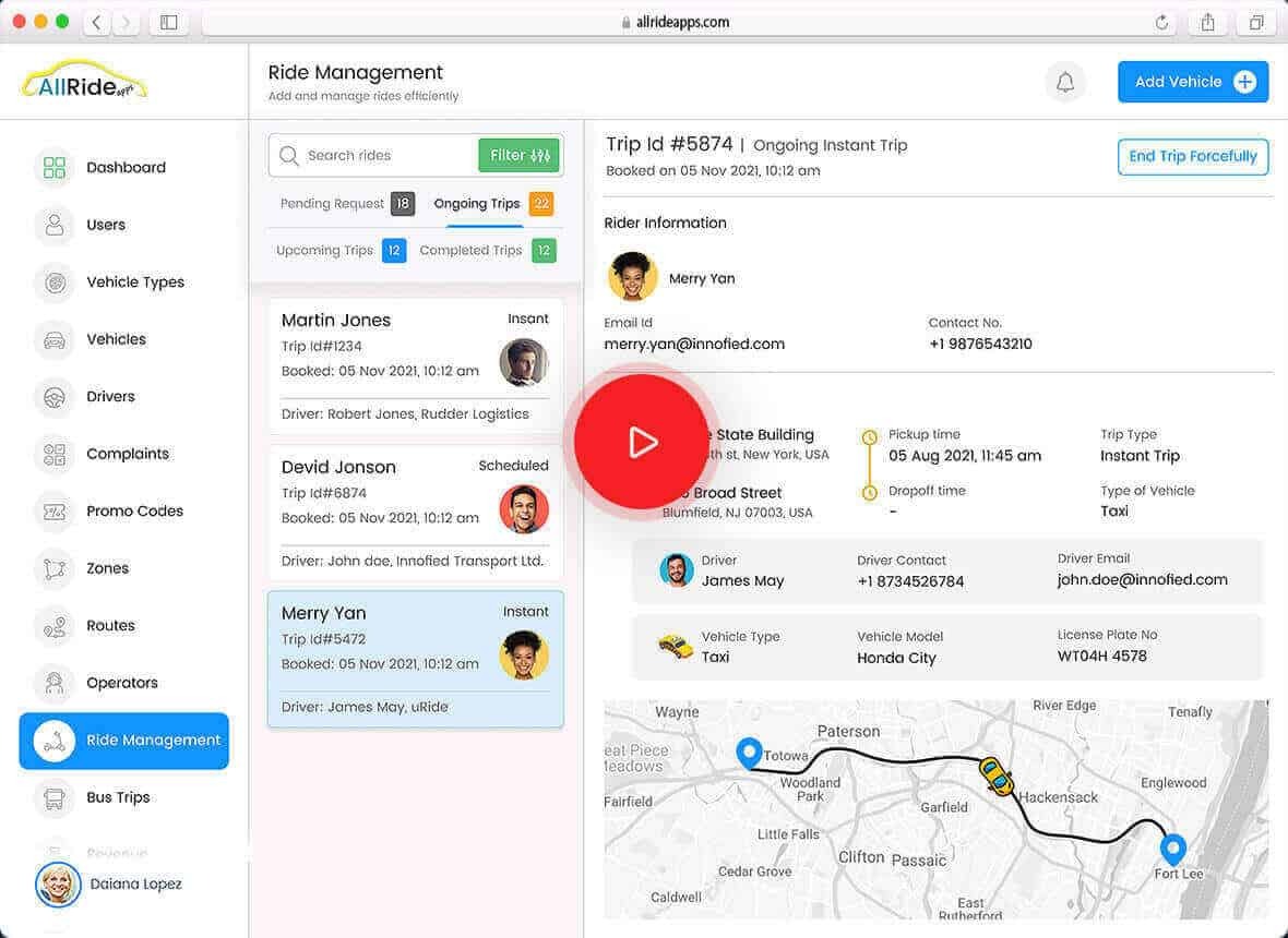 AllRide Taxi Booking Software- Ride Management