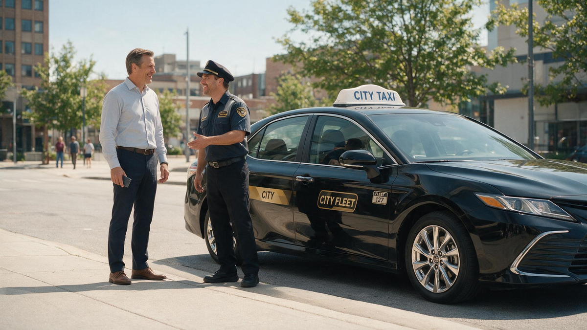 Taxi with a chauffeur and a man