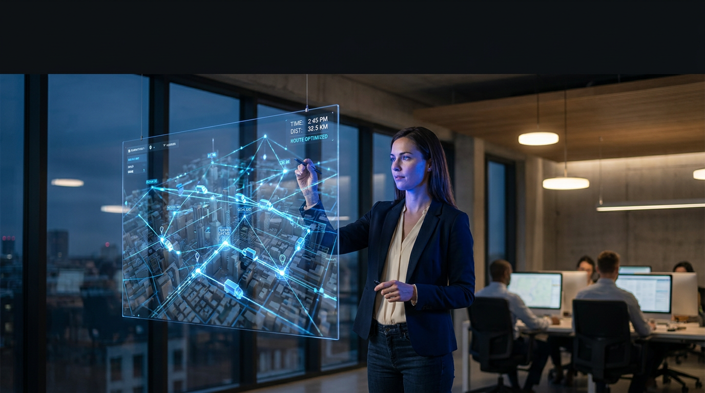 woman operating a futuristic screen