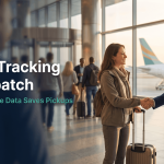 Flight tracking dispatch system adjusting an airport pickup to a flight's real-time arrival