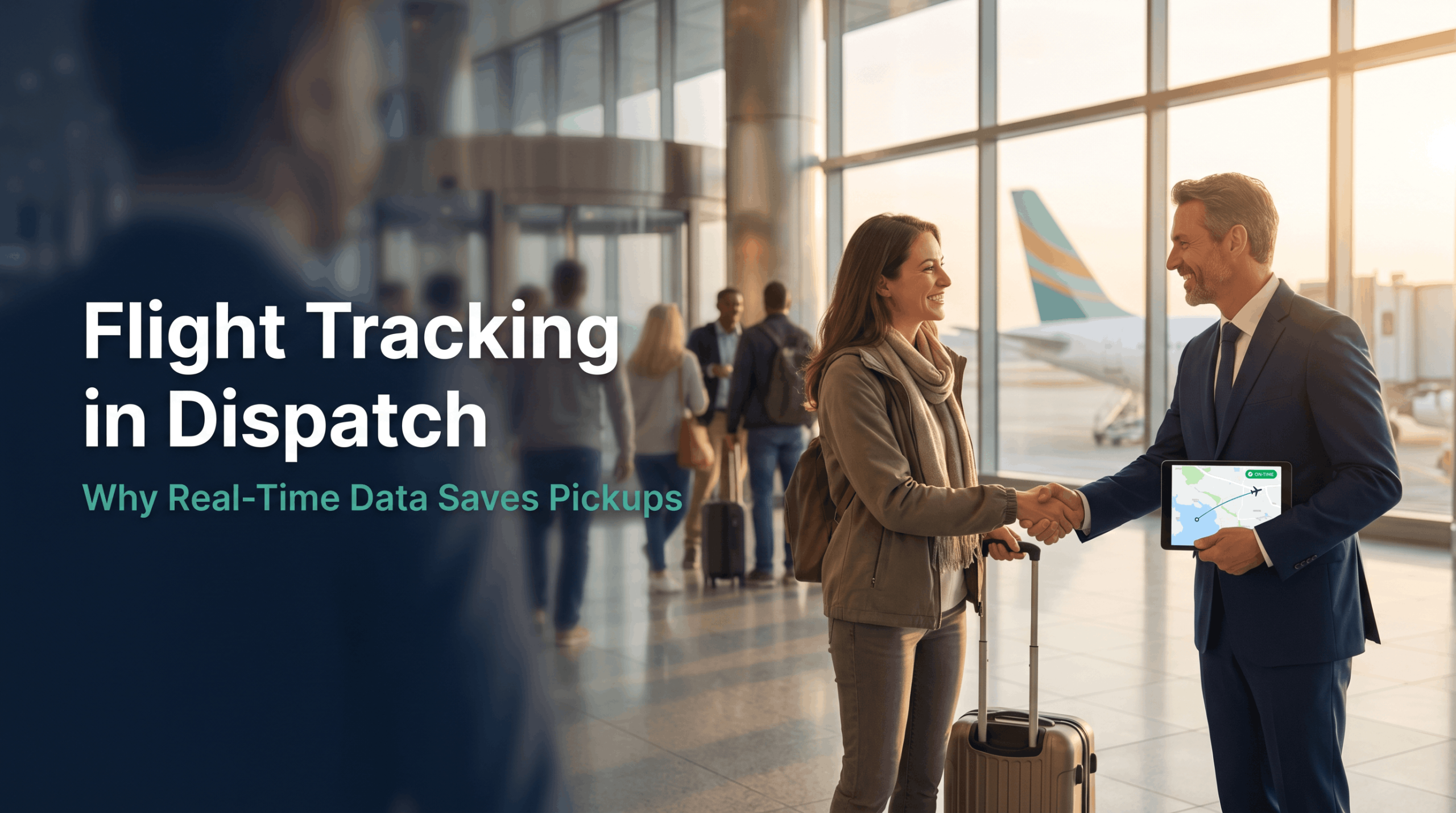 Flight tracking dispatch system adjusting an airport pickup to a flight's real-time arrival